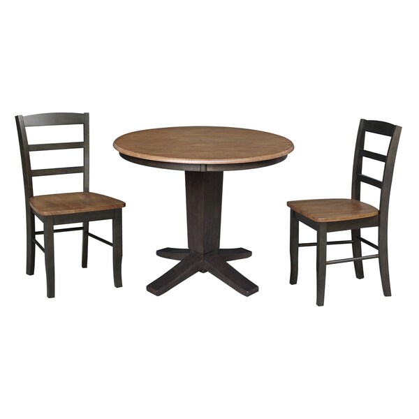 International Concepts 36 in. Solid Wood Round Top Dining Table with 2 Chairs in Hickory/Washed Coal - K45-36RT-23B-C2-2