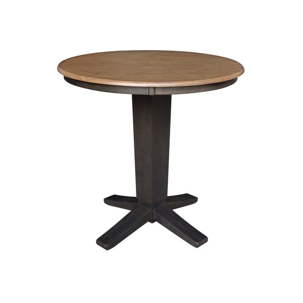 International Concepts 36 in. Solid Wood Round Top Dining Table with 2 Chairs in Hickory/Washed Coal - K45-36RT-23B-C2-2