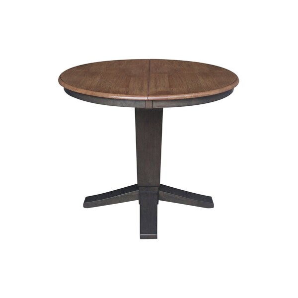 International Concepts 36 in. Solid Wood Round Top Pedestal Table w/12 in. Leaf-30.1 in.High-Dining Height in Hickory/Coal - K45-36RXT-23B