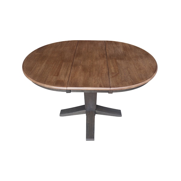 International Concepts 36 in. Solid Wood Round Top Pedestal Table w/12 in. Leaf-30.1 in.High-Dining Height in Hickory/Coal - K45-36RXT-23B