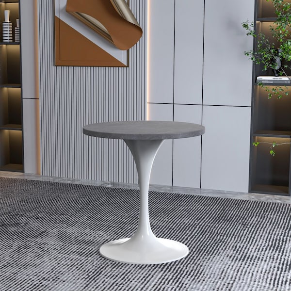 Leisuremod Round 27.56 in W, 29.35 in L, Stone/Stainless Steel, Grey - VT20W-27GRS