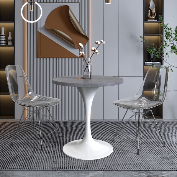 Leisuremod Round 27.56 in W, 29.35 in L, Stone/Stainless Steel, Grey - VT20W-27GRS