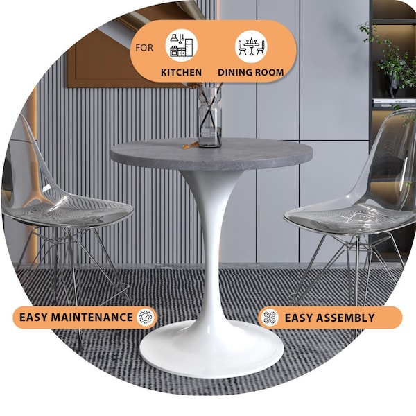 Leisuremod Round 27.56 in W, 29.35 in L, Stone/Stainless Steel, Grey - VT20W-27GRS