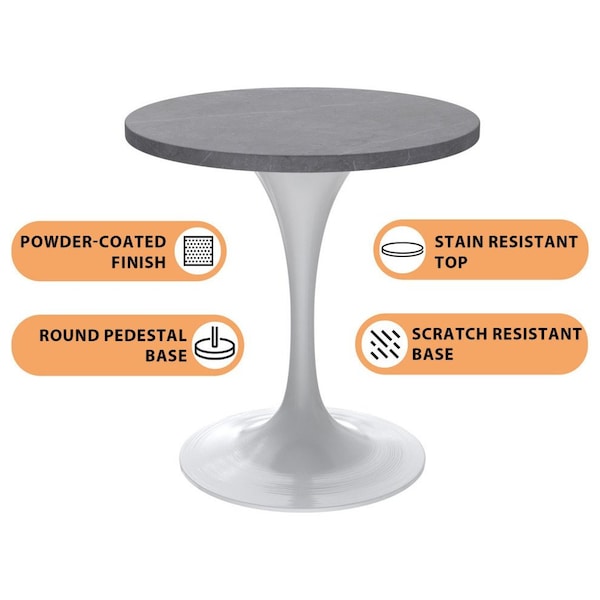 Leisuremod Round 27.56 in W, 29.35 in L, Stone/Stainless Steel, Grey - VT20W-27GRS