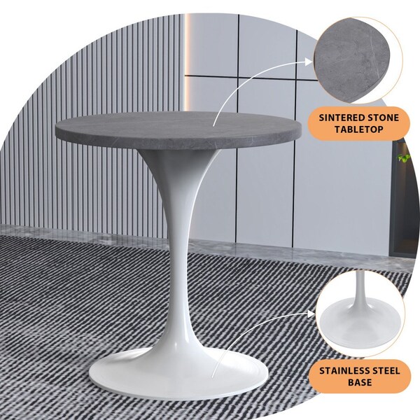 Leisuremod Round 27.56 in W, 29.35 in L, Stone/Stainless Steel, Grey - VT20W-27GRS