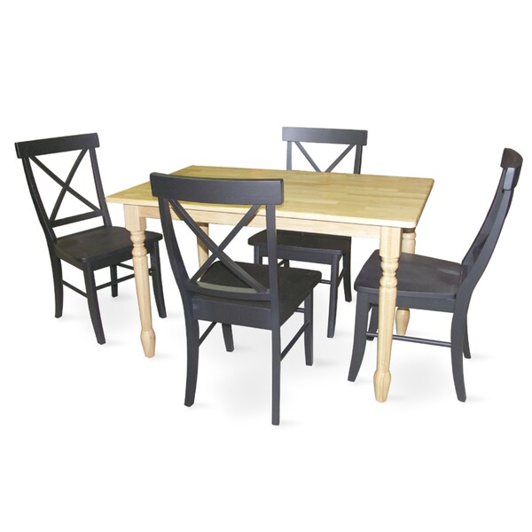International Concepts Rectangle Table with 4 Chairs, Natural / Black, 30 in W, 48 in L, 29.5 in H, Wood, Natural/Black - K01-3048-C613-4