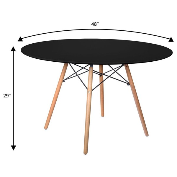 Leisuremod Round 48 in W, 29 in L, MDF/Beech Wood, Black - EP47BLTR