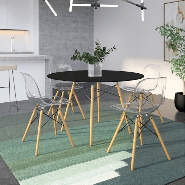 Leisuremod Round 48 in W, 29 in L, MDF/Beech Wood, Black - EP47BLTR