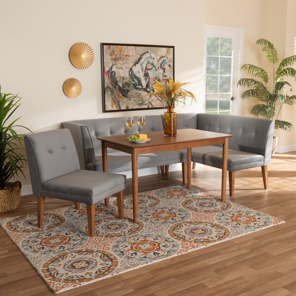 Baxton Studio Dining Nook, 47.25 W, 27.75 H, Wood, Grey/Walnut Brown - 214-11698-11699-9305-ZORO