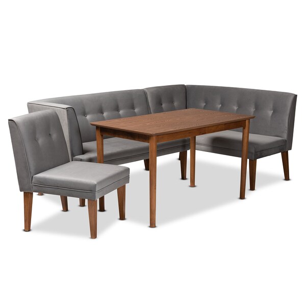 Baxton Studio Dining Nook, 47.25 W, 27.75 H, Wood, Grey/Walnut Brown - 214-11698-11699-9305-ZORO