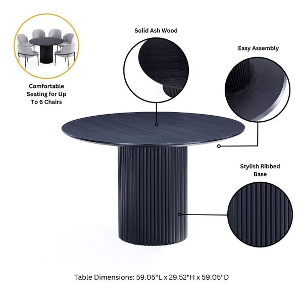 Manhattan Comfort Round Dining Set of 7, 59.05 in L, American Solid Ash Wood, Black and Grey - 6-DT05DCCA06-GY
