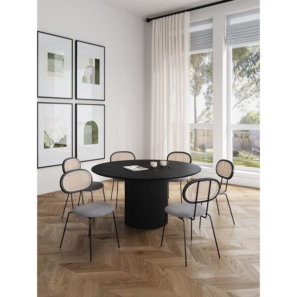 Manhattan Comfort Round Dining Set of 7, 59.05 in L, American Solid Ash Wood, Black and Grey - 6-DT05DCCA06-GY