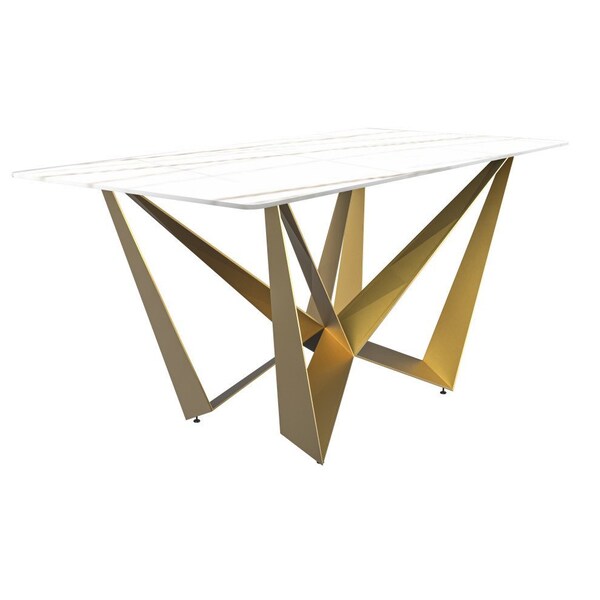 Leisuremod Rectangular 55.11 in W, 29.9 in L, Sintered Stone/Steel, White/Gold - NTG-55WG-S