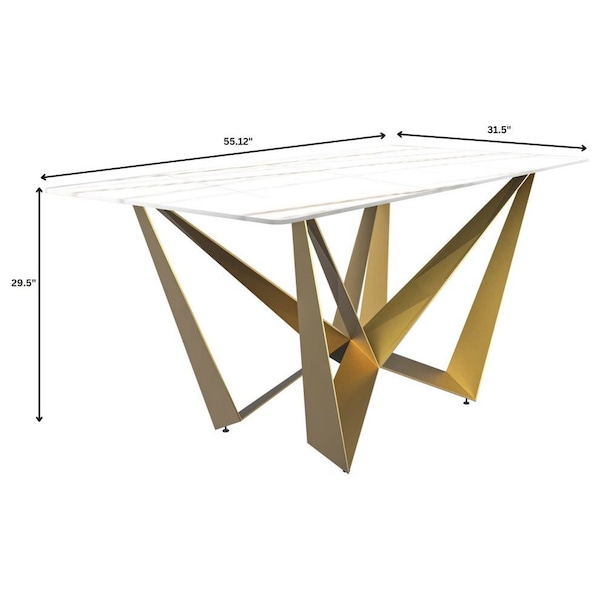 Leisuremod Rectangular 55.11 in W, 29.9 in L, Sintered Stone/Steel, White/Gold - NTG-55WG-S