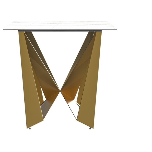 Leisuremod Rectangular 55.11 in W, 29.9 in L, Sintered Stone/Steel, White/Gold - NTG-55WG-S