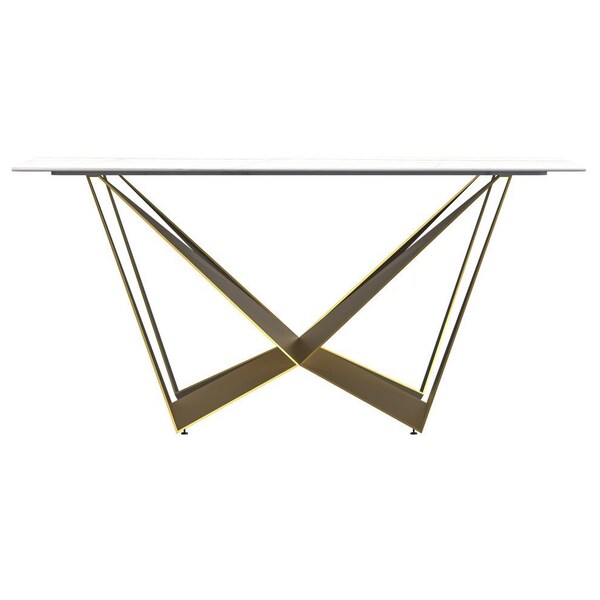 Leisuremod Rectangular 55.11 in W, 29.9 in L, Sintered Stone/Steel, White/Gold - NTG-55WG-S