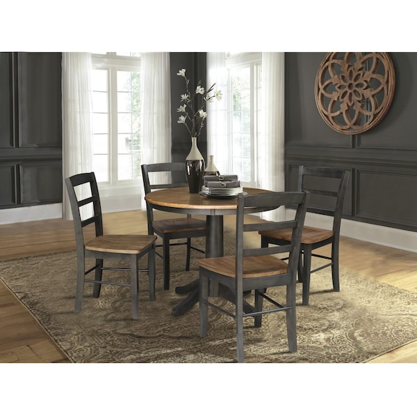 International Concepts 36 in. Round Pedestal Dining Table with 4 Madrid LadderBack Chairs - 5 Piece Dining Set - K45-36RT-27B-C2-4