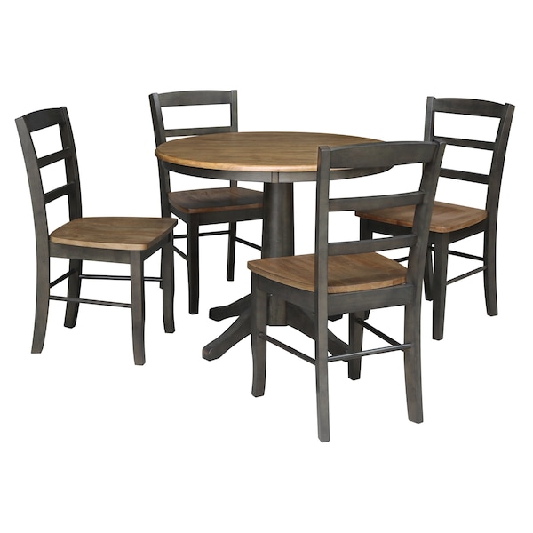 International Concepts 36 in. Round Pedestal Dining Table with 4 Madrid LadderBack Chairs - 5 Piece Dining Set - K45-36RT-27B-C2-4