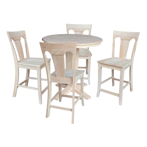 International Concepts 36 in. Round Top Counter Height Dining Table with 4 Stools, Unfinished - K-36RT-23B-S6682-4