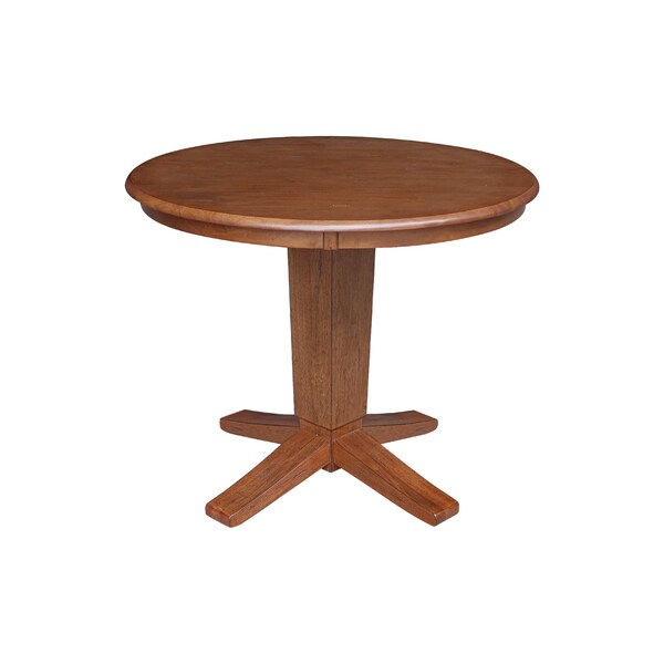 International Concepts 36 in. Solid Wood Round Top Pedestal Dining Table with 2 Chairs in Distressed Oak/Black - K42-36RT-23-C46-61-2