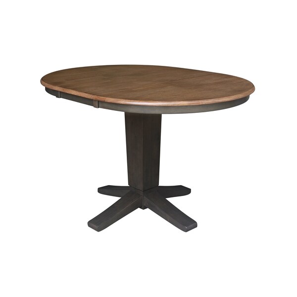 International Concepts 36 in. Solid Wood Round Extension Dining Table with 4 Dining Chairs in Hickory/Washed Coal - K45-36RXT-23B-C617-4
