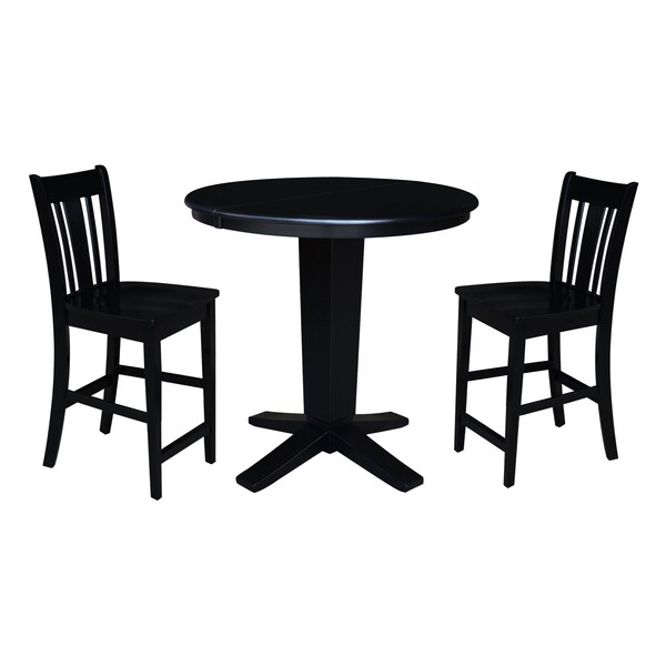 International Concepts 36 in. Solid Wood Round Extension Dining Table with 2 Counter Height Stools in Black - K46-36RXT-23B-S102-2