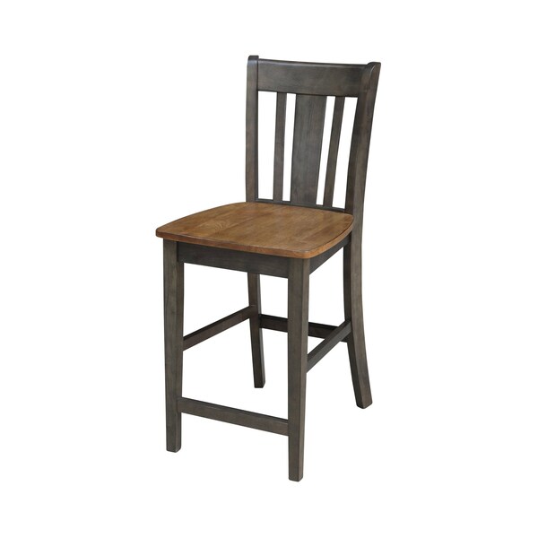 International Concepts 36 in. Solid Wood Round Extension Dining Table with 2 Counter Height Stools in Hickory/Washed Coal - K45-36RXT-23B-S102-2