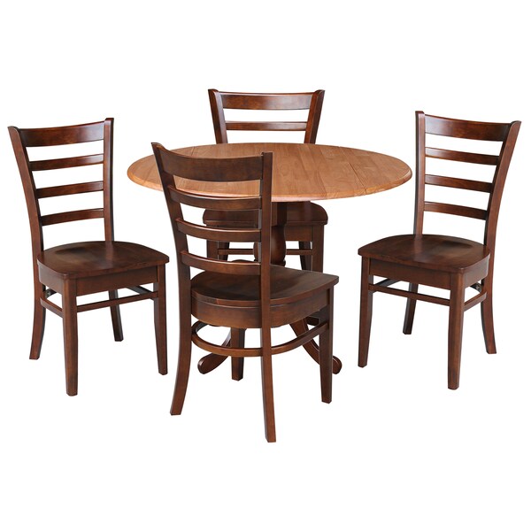 International Concepts 42 in. Dual Drop Leaf Table with 4 Ladder Back Dining Chairs - 5 Piece Dining Set - K58-42DP-C581-617-4