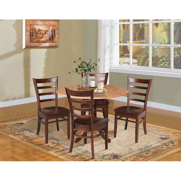 International Concepts 42 in. Dual Drop Leaf Table with 4 Ladder Back Dining Chairs - 5 Piece Dining Set - K58-42DP-C581-617-4