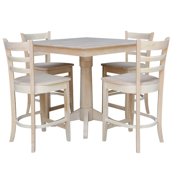 International Concepts 36 in. x 36 in. Square Top Pedestal Table  With 4 Counter Height Stools Set of 5 - K-3636TP-27B-S6172-4