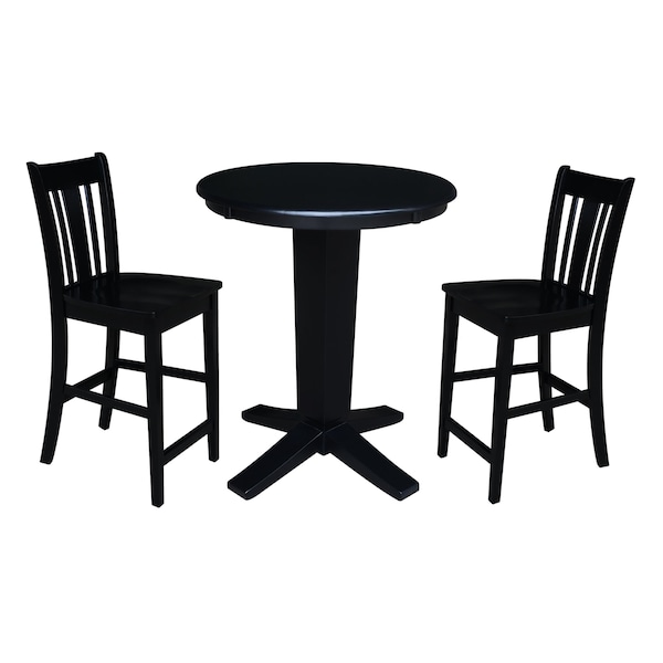 International Concepts 30 in. Solid Wood Round Top Dining Table with 2 Counter Height Stools in Black - K46-30RT-23B-S102-2