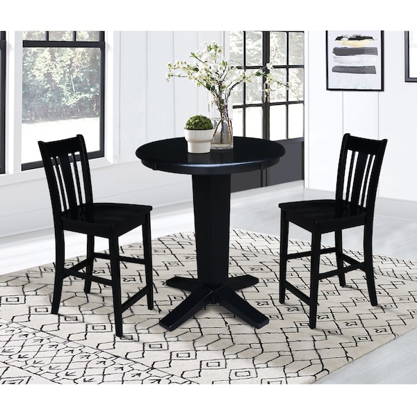 International Concepts 30 in. Solid Wood Round Top Dining Table with 2 Counter Height Stools in Black - K46-30RT-23B-S102-2