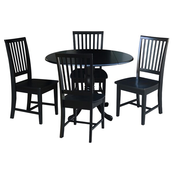 International Concepts 42 in. Dual Drop Leaf Table with 4 Slat Back Dining Chairs - 5 Piece Dining Set - K46-42DP-C265-4