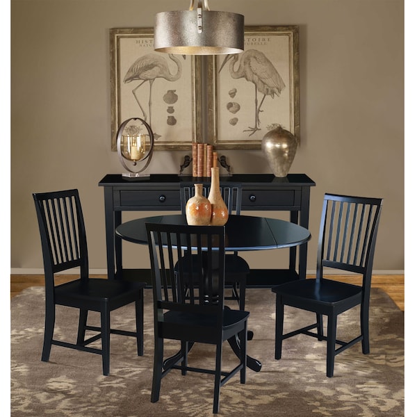 International Concepts 42 in. Dual Drop Leaf Table with 4 Slat Back Dining Chairs - 5 Piece Dining Set - K46-42DP-C265-4