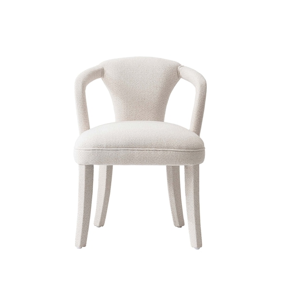 Manhattan Comfort 7-Piece Hathaway 59.05 Round Dining Set in Natural with 6 Flor Dining Chairs in Ivory - 6-DT05DC088AR-NAIV