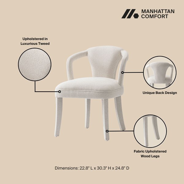 Manhattan Comfort 7-Piece Hathaway 59.05 Round Dining Set in Natural with 6 Flor Dining Chairs in Ivory - 6-DT05DC088AR-NAIV