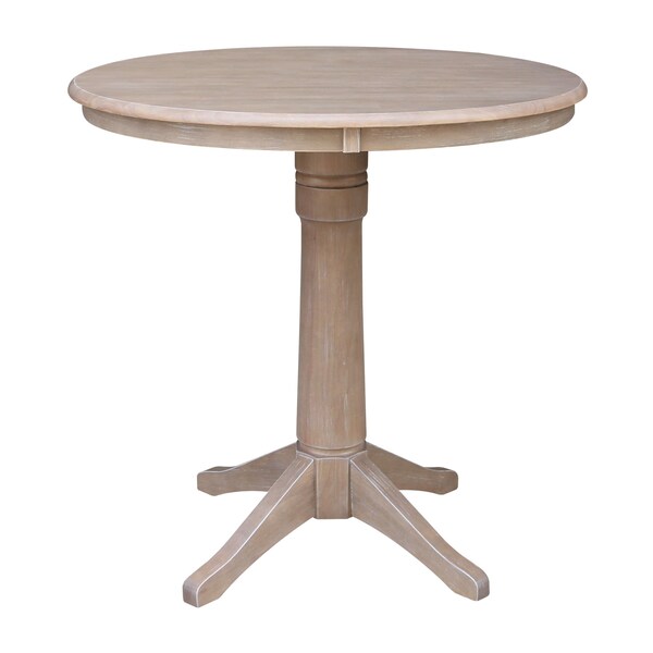 International Concepts 36 in. Solid Wood Round Top Pedestal Counter Height Dining Table with 2 Stools, Washed Gray Taupe - K09-36RT-27B-S6172-2