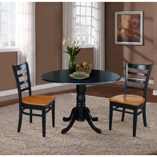International Concepts 42 in Dual Drop Leaf Dining Table with 2 Ladder Back Dining Chairs - 3 Piece Dining Set - K46-42DP-C57-617P