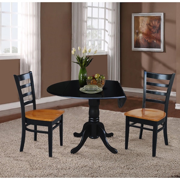 International Concepts 42 in Dual Drop Leaf Dining Table with 2 Ladder Back Dining Chairs - 3 Piece Dining Set - K46-42DP-C57-617P