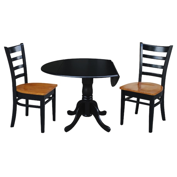 International Concepts 42 in Dual Drop Leaf Dining Table with 2 Ladder Back Dining Chairs - 3 Piece Dining Set - K46-42DP-C57-617P