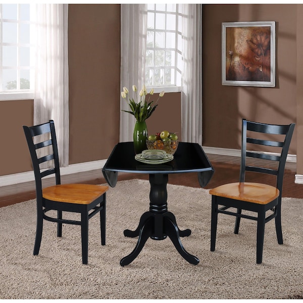 International Concepts 42 in Dual Drop Leaf Dining Table with 2 Ladder Back Dining Chairs - 3 Piece Dining Set - K46-42DP-C57-617P