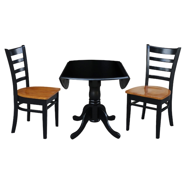International Concepts 42 in Dual Drop Leaf Dining Table with 2 Ladder Back Dining Chairs - 3 Piece Dining Set - K46-42DP-C57-617P