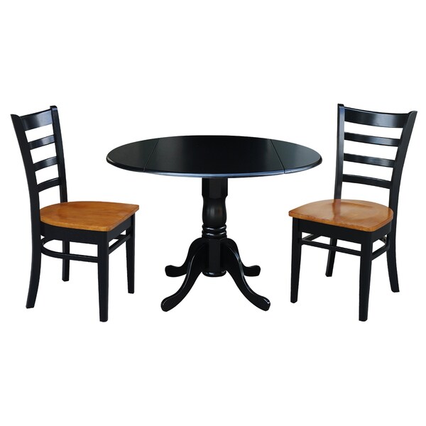 International Concepts 42 in Dual Drop Leaf Dining Table with 2 Ladder Back Dining Chairs - 3 Piece Dining Set - K46-42DP-C57-617P