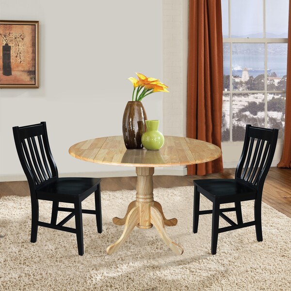 International Concepts 42 in. Dual Drop Leaf Table with 2 Slat Back Dining Chairs - 3 Piece Dining Set - K01-42DP-C46-61P