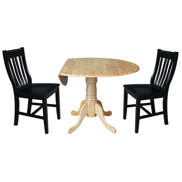 International Concepts 42 in. Dual Drop Leaf Table with 2 Slat Back Dining Chairs - 3 Piece Dining Set - K01-42DP-C46-61P