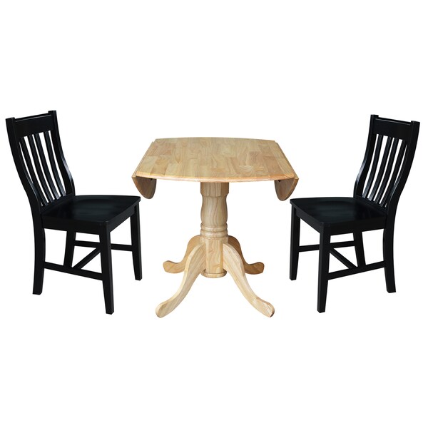 International Concepts 42 in. Dual Drop Leaf Table with 2 Slat Back Dining Chairs - 3 Piece Dining Set - K01-42DP-C46-61P
