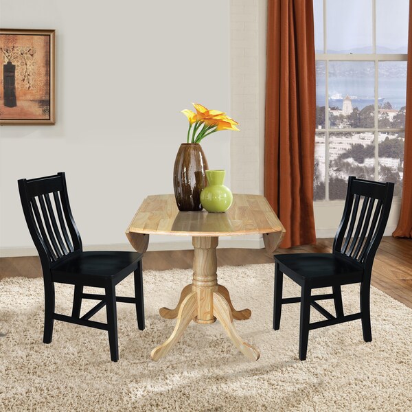 International Concepts 42 in. Dual Drop Leaf Table with 2 Slat Back Dining Chairs - 3 Piece Dining Set - K01-42DP-C46-61P
