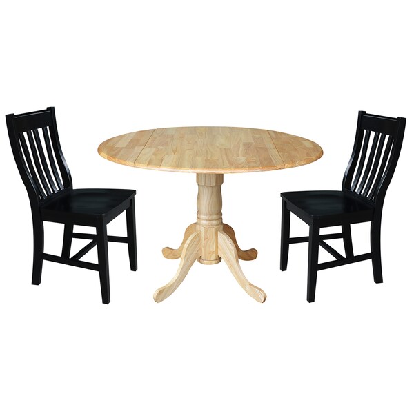 International Concepts 42 in. Dual Drop Leaf Table with 2 Slat Back Dining Chairs - 3 Piece Dining Set - K01-42DP-C46-61P