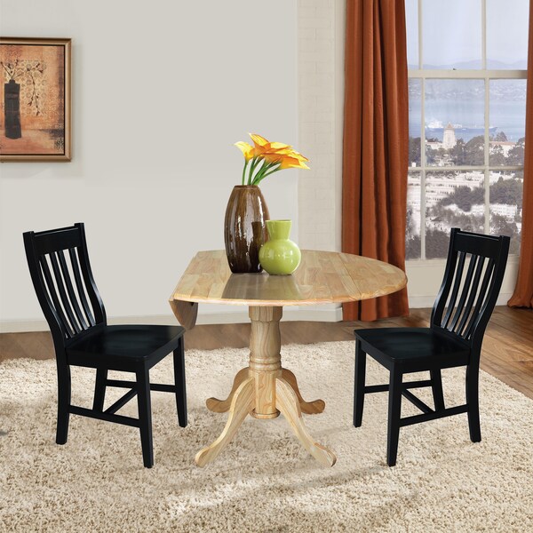 International Concepts 42 in. Dual Drop Leaf Table with 2 Slat Back Dining Chairs - 3 Piece Dining Set - K01-42DP-C46-61P