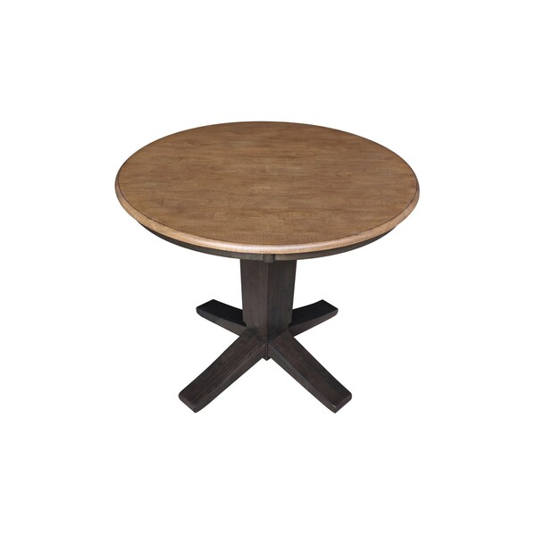 International Concepts 36 in. Solid Wood Round Top Pedestal Dining Table - 29.9 in. High, Hickory/Washed Coal - K45-36RT-23B